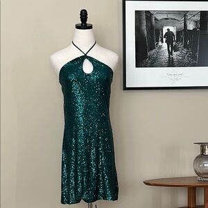 Green Sequin Halter Dress